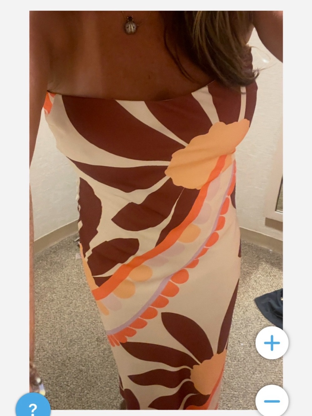 Strapless Floral Midi Dress in Cream, Brown & Peach by